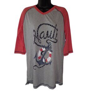 Lazy One PJ Tee Nauti‎ Women M Nautical Anchor Sailing Raglan Sleeve New